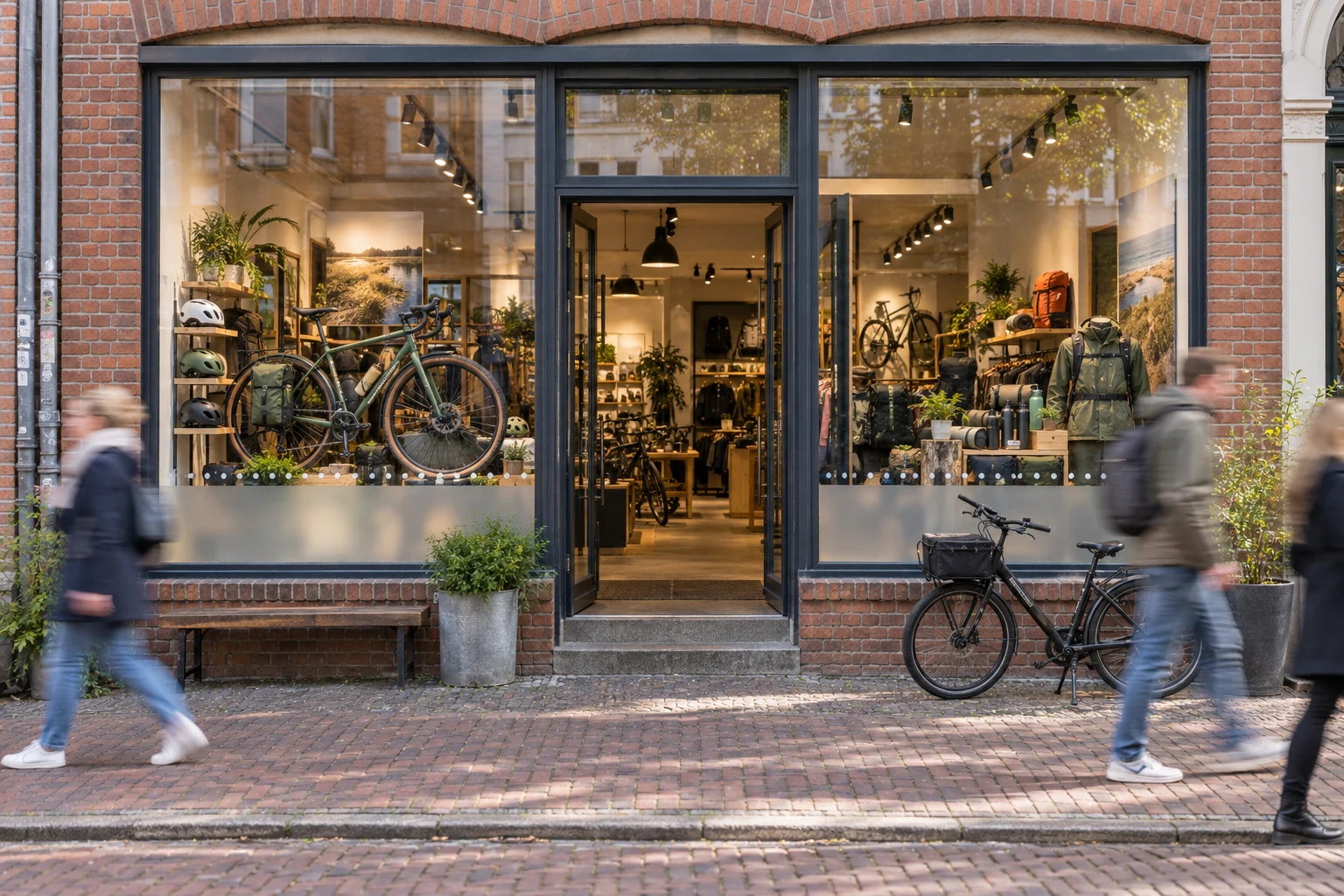 Ladenfront mit dekoriertem Schaufenster in der Innenstadt